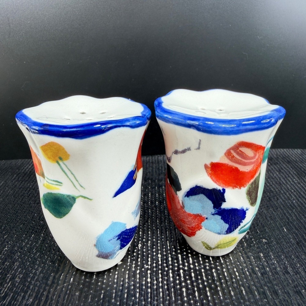Anthropologie Luna Floral Ceramic Salt and Pepper Shaker Set with Tray New w Tag - Picture 6 of 11